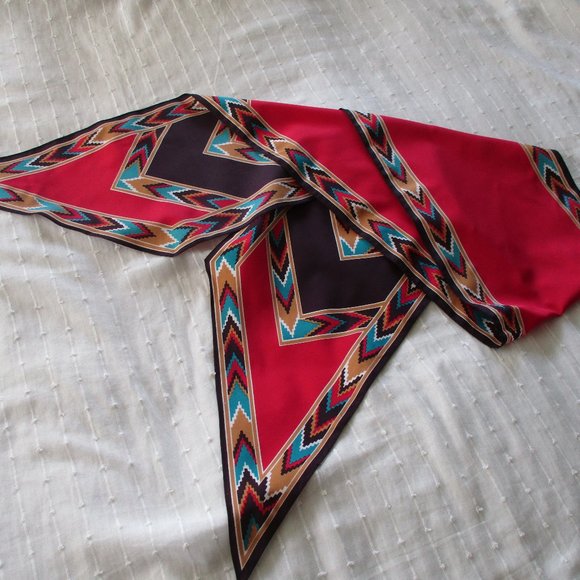 Red & teal Southwestern style scarf - Picture 2 of 7